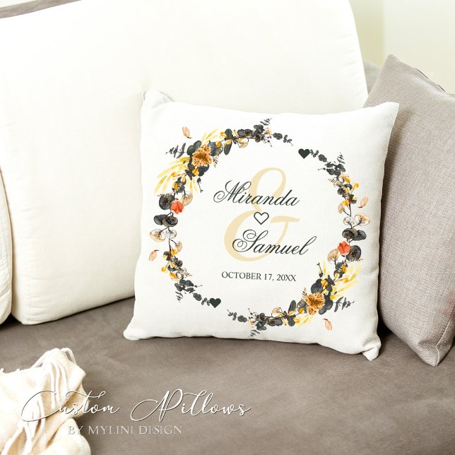 Luxury Golden Noir Wedding Monogram Throw Pillow (Creator Uploaded)