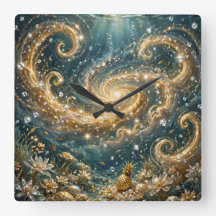 Luxury Golden Ocean Swirl Wall Clock - Gold Galaxy