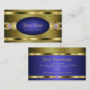 Luxury Golden Pattern Blue with Faux Rhinestones Business Card