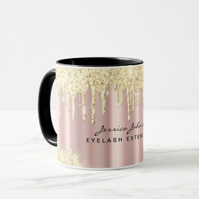 Luxury Golden Rose Gold Glitter Drips Custom Mug (Front Left)