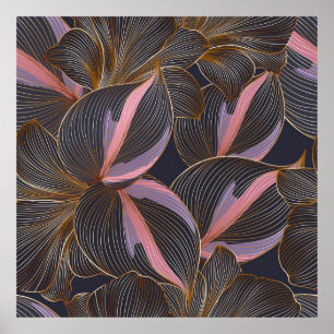 Luxury golden seamless floral background with trop poster