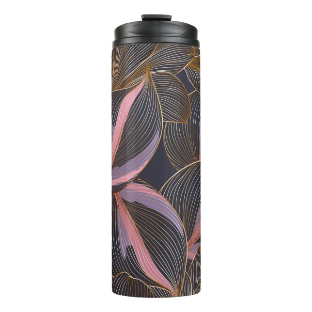 Luxury golden seamless floral background with trop thermal tumbler (Front)