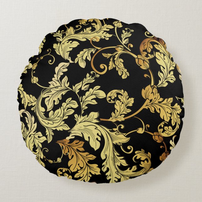 Luxury golden seamless pattern. Floral backgroundp Round Cushion (Front)