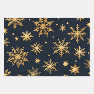 Luxury Golden Snowflakes on Navy Wrapping Paper