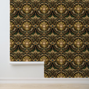 Luxury golden Sunburst art deco pattern rich bronz Wallpaper