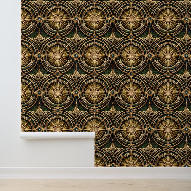 Luxury golden Sunburst art deco pattern rich bronz Wallpaper (Application)