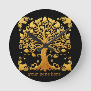 Luxury Golden Tree of Life Round Clock