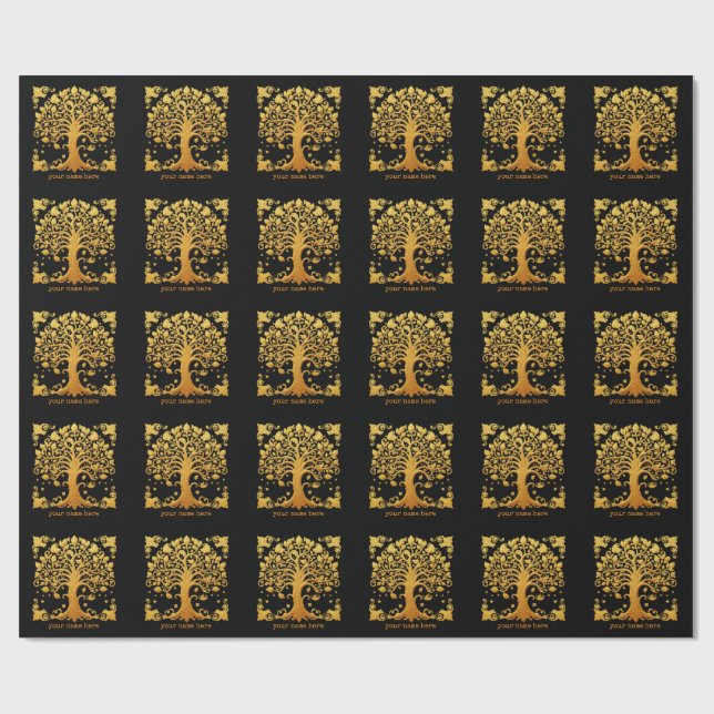 Luxury Golden Tree of Life Wrapping Paper (Flat)