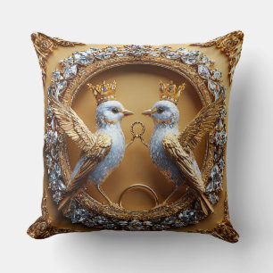 Luxury Golden Wedding Birds Elegant Romantic Rings Cushion