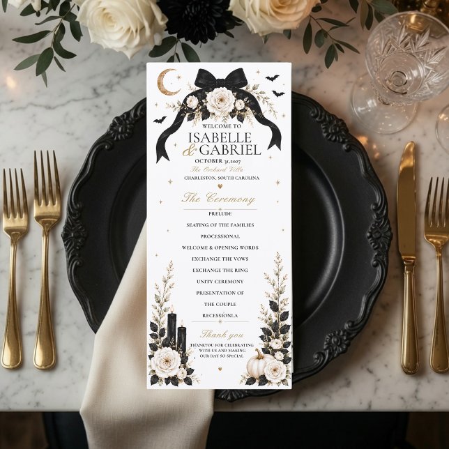 Luxury Gothic Black Bow Wedding Program (Creator Uploaded)