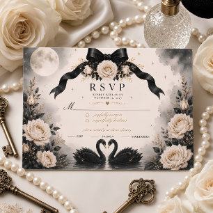 Luxury Gothic Black Bow Wedding RSVP Card
