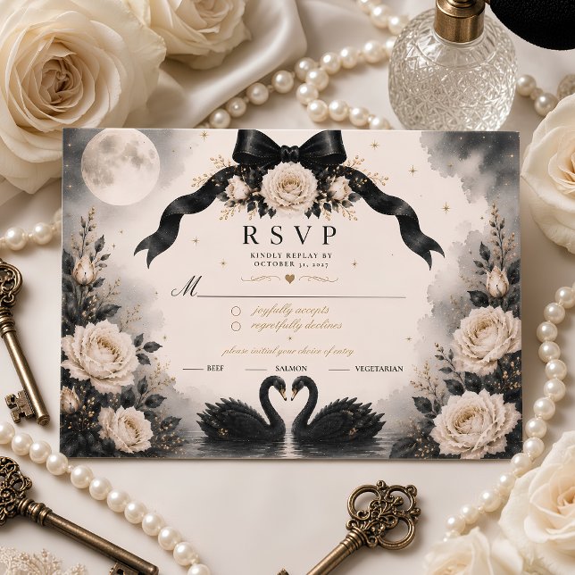 Luxury Gothic Black Bow Wedding RSVP Card (Creator Uploaded)
