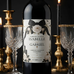 Luxury Gothic Black Bow Wedding  Wine Label