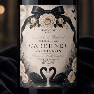Luxury Gothic Black Bow Wedding Wine Label