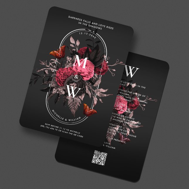 Luxury Gothic Boho Wedding Pink Rose Butterfly Invitation (Luxury Gothic Boho Wedding Pink Rose Butterfly Invitation
)