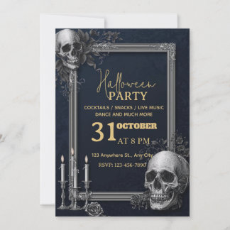 Luxury Gothic Halloween Party Invitation | Silver 