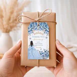 Luxury Gown Baby Blue Gold Quinceanera Princess Gift Tags