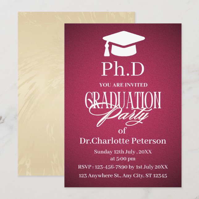Luxury Gradient PhD Graduation Party  Invitation (Front/Back)