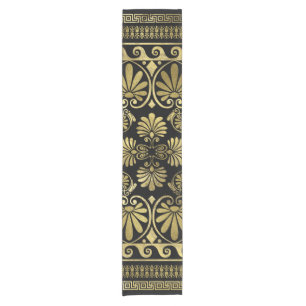 Luxury Greek Ornament Black and Gold Short Table Runner