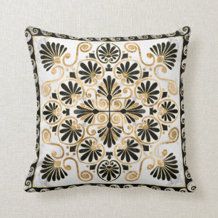 Luxury Greek Ornament Black and White Marble Cushion