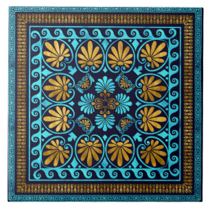 Luxury Greek Ornament Blue glass and Gold Ceramic Tile