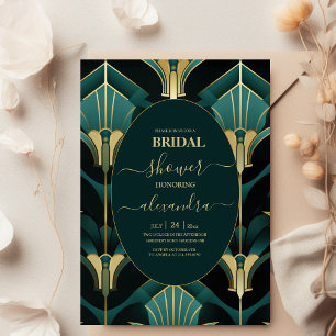 Luxury Green and Gold Art Deco Bridal Shower  Invitation