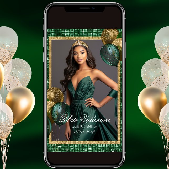 Luxury Green and Gold Birthday Photo Invitation (Creator Uploaded)