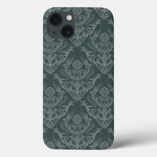 Luxury green floral damask wallpaper iPhone 13 case
