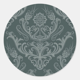 Luxury green floral damask wallpaper classic round sticker