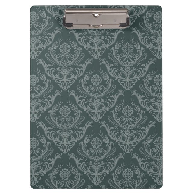 Luxury green floral damask wallpaper clipboard (Front)