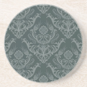 Luxury green floral damask wallpaper coaster
