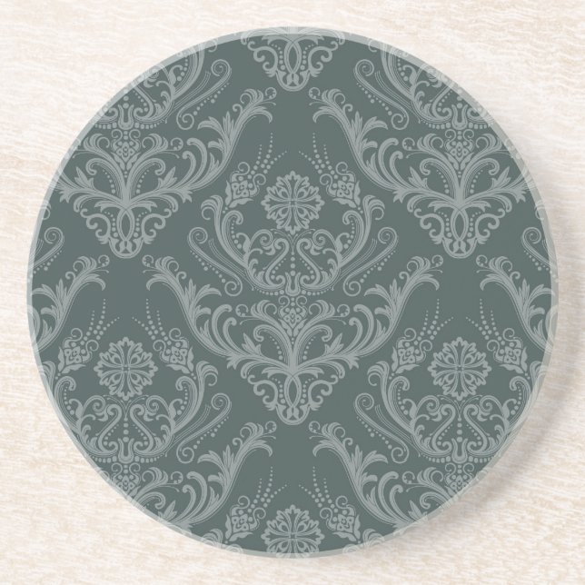 Luxury green floral damask wallpaper coaster (Front)