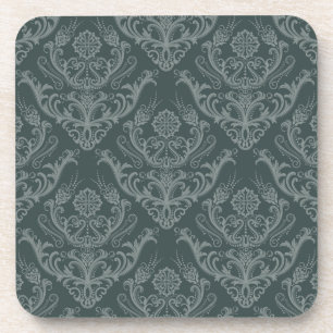 Luxury green floral damask wallpaper coaster