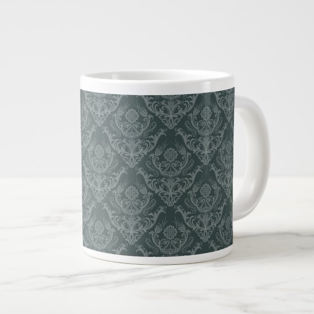 Luxury green floral damask wallpaper large coffee mug (Front Right)