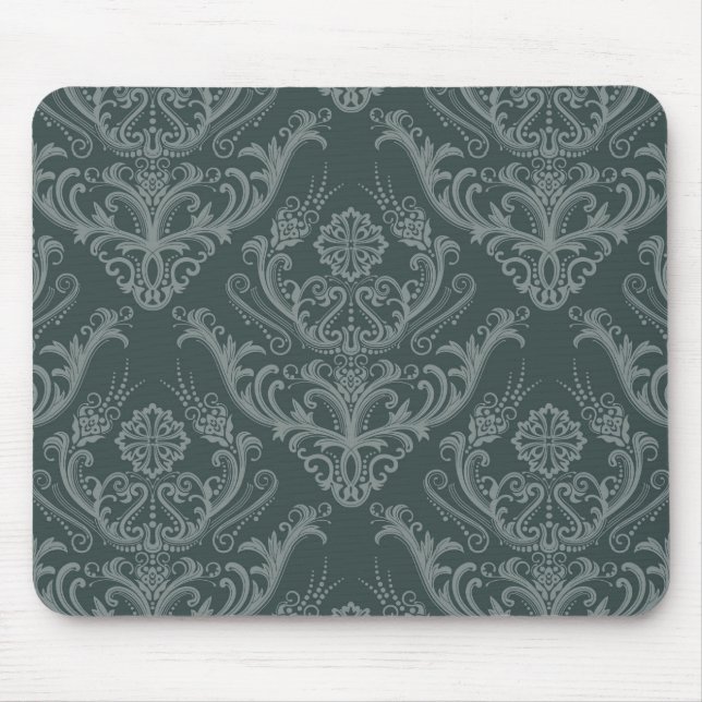Luxury green floral damask wallpaper mouse pad (Front)