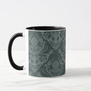 Luxury green floral damask wallpaper mug
