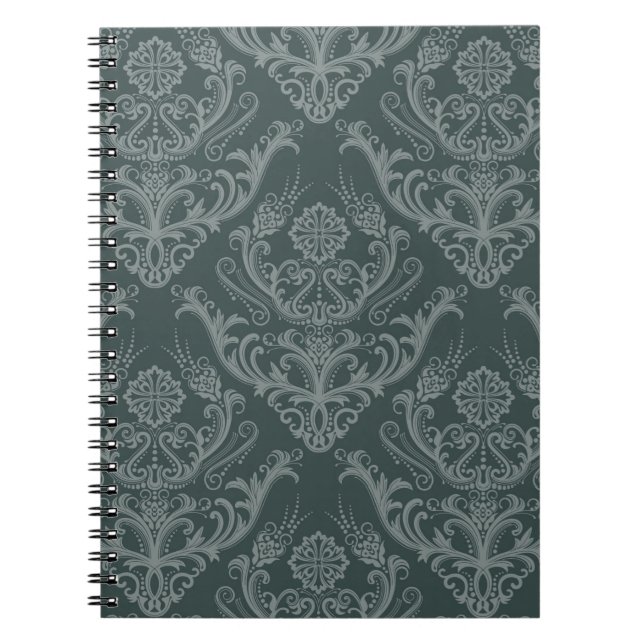 Luxury green floral damask wallpaper notebook (Front)