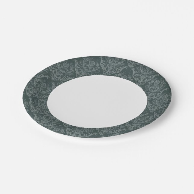 Luxury green floral damask wallpaper paper plate (Angled)
