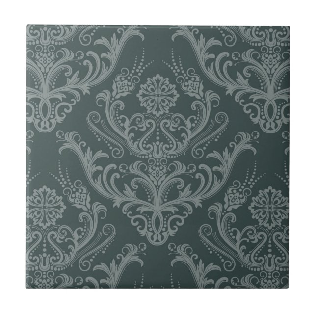 Luxury green floral damask wallpaper tile (Front)