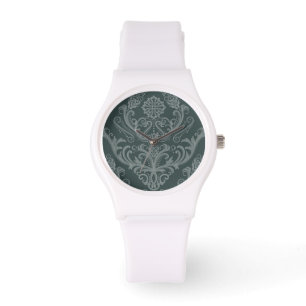 Luxury green floral damask wallpaper watch