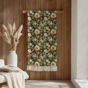 Luxury Green Gold Blanket Chic Pastel Foliage Art