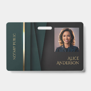 Luxury green gold elegant notary public ID badge