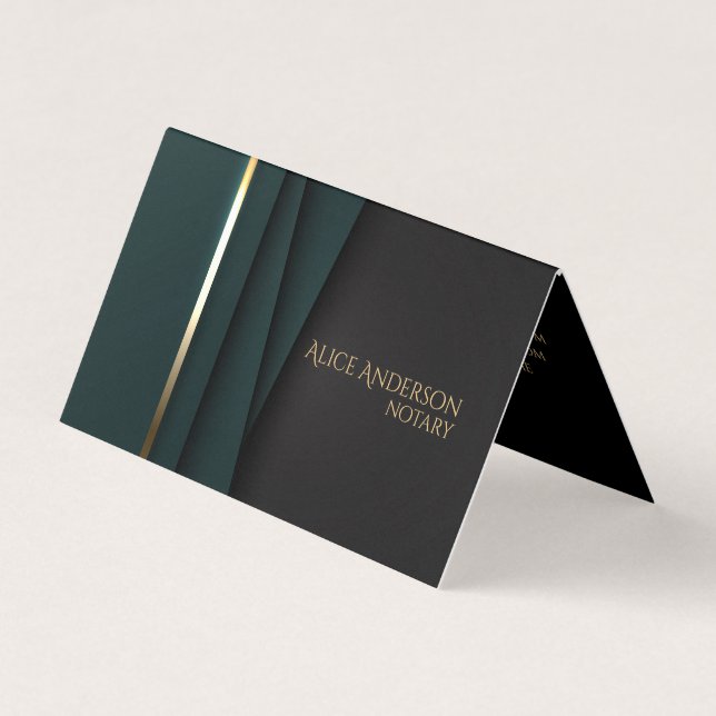 Luxury green gold elegant notary simple glam  business card (Front)