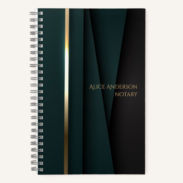 Luxury green gold elegant notary simple glam  notebook (Front)