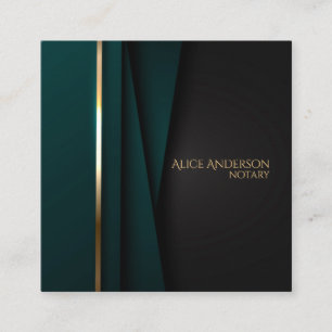 Luxury green gold elegant notary simple glam square business card