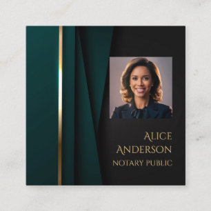 Luxury green gold elegant notary square photo business card