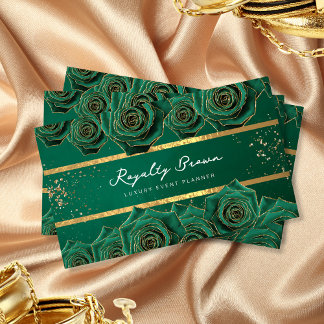 Luxury Green Gold Floral Business Card