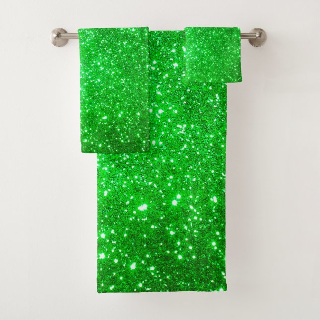 Luxury Green Gold Glitter Bath Towel Set (Insitu)