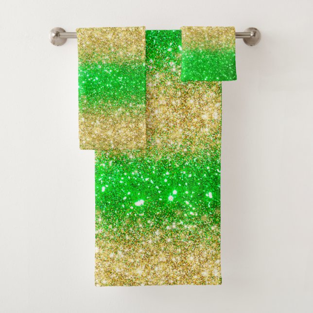 Luxury Green Gold Glitter Bath Towel Set (Insitu)