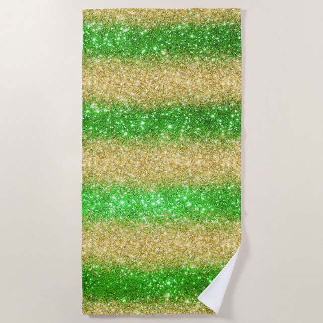 Luxury Green Gold Glitter Beach Towel (Front)